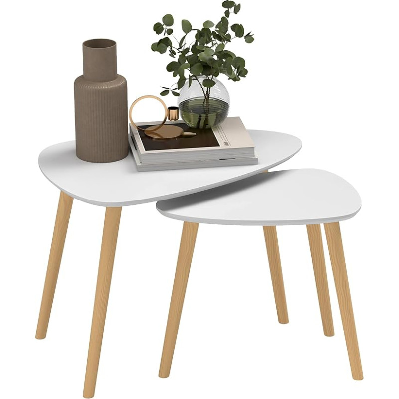 HOMCOM Nesting Couchtisch, 2er Set Beistelltische, Stapelbare Endtische mit Massivholzbeinen, für Wohnzimmer Schlafzimmer, Hellgrau