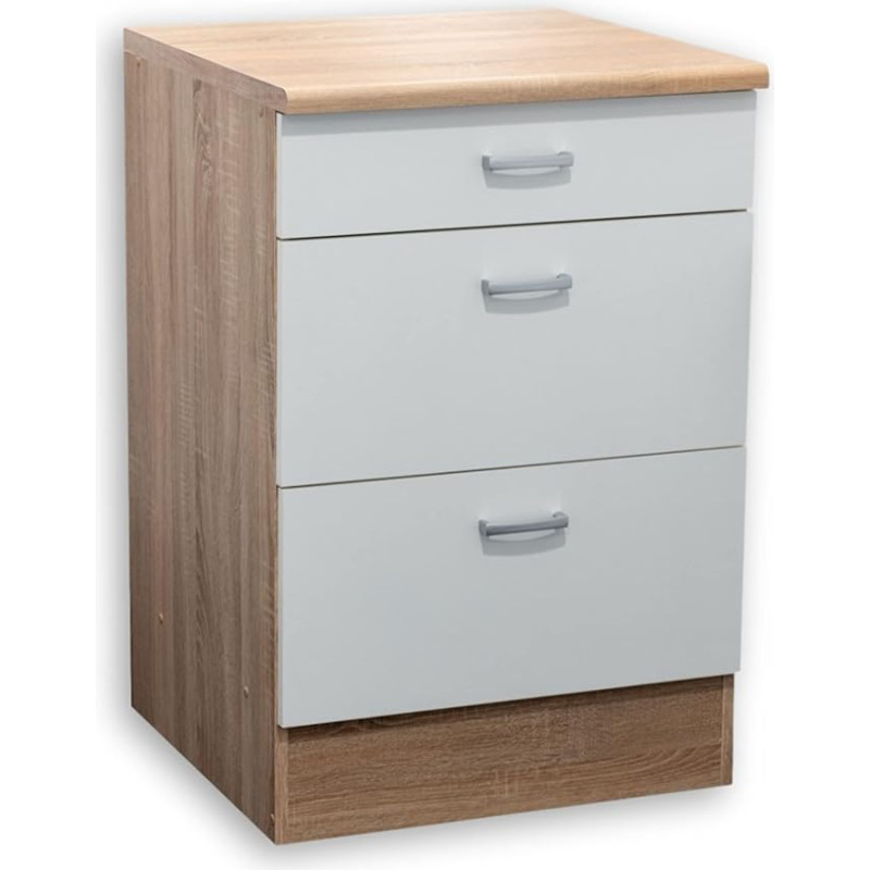 ANDY kaasaegne köögi sahtlimoodul tammepuust Sonoma viimistlusega, valge matt, ruumikas köögimööbel, palju panipaiku, 60 x 90 x 60 cm (B x K x S)