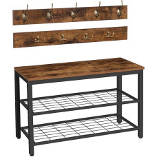 Hoobro mantli- ja kingahoidja komplekt - 9 konksuga seinale paigaldatav mantlihoidja ja kingahoidja esikusse / fuajeesse / koridoridesse / elutuppa - tumepruun - EBF07MT01