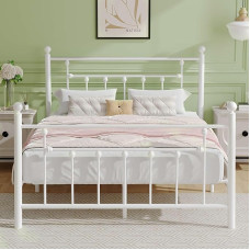 VECELO metallist voodi 140 x 200 cm voodiraam kõrge peaosaga, vintage stiilis voodiraam, kaheinimesevoodi lamelliraamiga, külalisvoodi, noorte voodi magamistuppa, külalistetuppa, valge