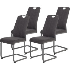 Hela Tische, 4 söögitooli komplekt, Christina Swing toolid, mikrofiiber, vintage välimus, antratsiit, metallist raam, hall seljatugi käepidemega