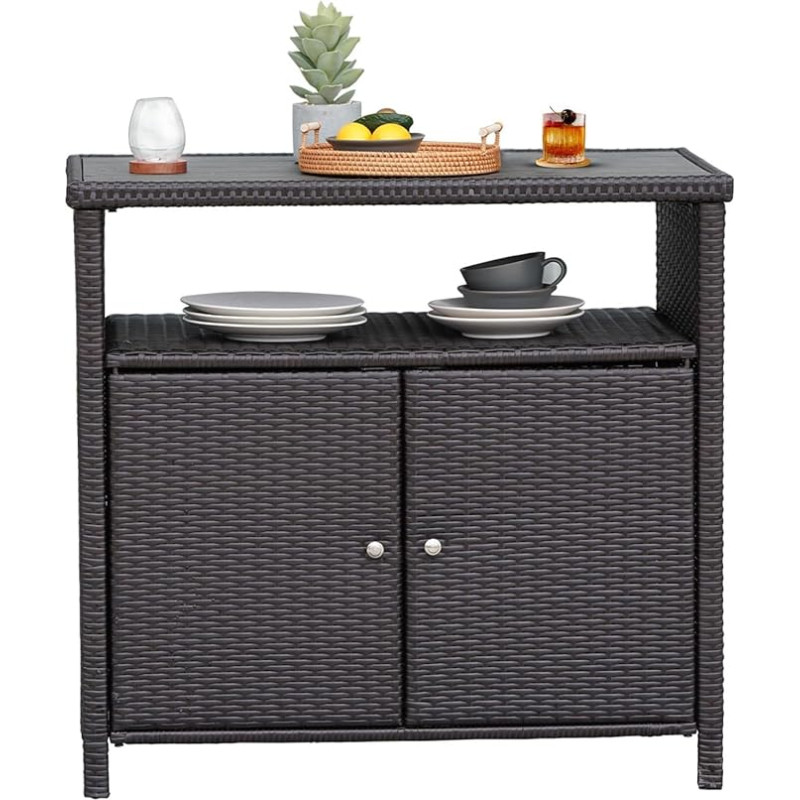 Grand patio Sideboard, BBQ küljelaud, köögikapp, 90 x 85 x 50 cm, kahe uksega, rotangist aiakapp aeda, terrassile, elutuppa, kohvipruun