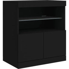 vidaXL küljepaneel, kapp, palju hoiuruumi, LED tuledega kõrgkapp, küljepaneel, külgkapp, seisev kapp, kaasaegne, must