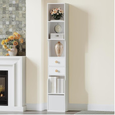 Hzuaneri BC47303X raamaturiiul 2 sahtli ja 1 riidest sahtliga, 7-korruseline seisev riiul, õhuke riiul 1 konksuga, kontoririiul, hoiukapp elutuppa, magamistuppa, valge värviga.