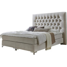 Atlantic Home Collection Ronja Box Spring voodi eriti suure peatoega hotelli välimusega, 180 x 200 cm, sisaldab topperit (H2 kõvadus), kreemjas värvus.
