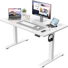 JUMMICO reguleeritava kõrgusega laud, täielik lauaplaat, elektriline laud, mälufunktsiooniga reguleeritav kõrgus, seisev iste, laud, arvutilaud, 110 x 60 cm, valge