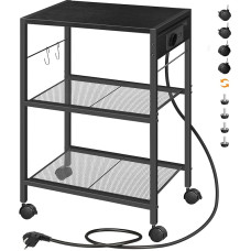 HOOBRO printeri statiiv, 3-tasandiline printeri statiiv koos laadimisjaamaga, rataste/reguleeritavate jalgadega hoiuraam, 2 konksuga, kodukontorisse, must EBB22CPS01