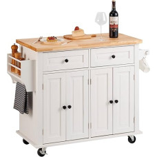 VEVOR Kitchen Trolley 1100 x 450 x 825 mm, 136 kg Load Capacity Kitchen Island Kitchen Cabinet, Trolley Kitchen Trolley with Towel Holder & 2 Drawers, Microwave Cabinet, Kitchen Trolley Solid Wood