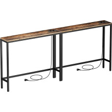 2 x Slim Console Table with European Sockets and USB Ports, Shelf for Small Spaces, Console Table, Hallway Table, Vintage Brown