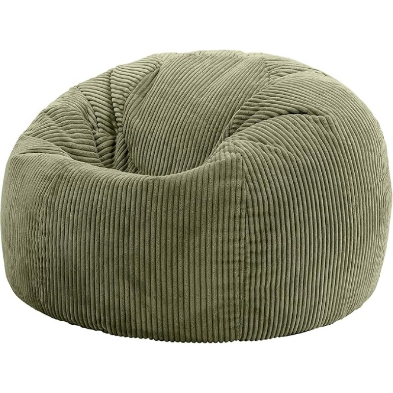 Icon Kingston Corduroy Bean Bag, Sage Green, Adult Bean Bag with Filling, Bean Bag, Cord Chair, Lounge Chair, Bedroom, Living Room, Living Room Furniture