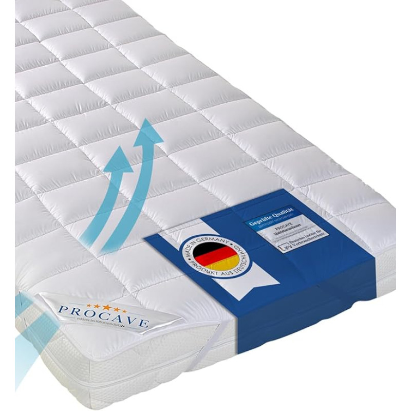 PROCAVE Micro-Comfort Mattress Protector – Mattress Cover – Mattress Topper – Breathable Mattress Topper – Made in Germany – Mattress Protector with Elastic Corner Straps, 90 x 200 cm