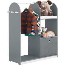 SoBuy KMB40-HG Children's Wardrobe with 3 Hooks Children's Wardrobe Children's Wardrobe with Boxes Clothes Rack Children's Shelf Children's Room Grey 97 x 108 x 35 cm