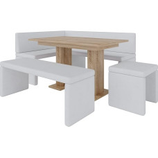 FURNISTAR Akiko Corner Bench with Table and Benches - Corner Bench Set for Your Dining Room, Kitchen, Modern, Sitting Area, Dining Nook. Perfect for Kitchen, Office and Reception. Solid Workmanship
