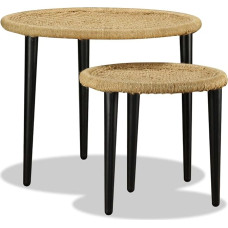 Coffee Table Set 2-Piece Natural Jute Living Room Table Coffee Table