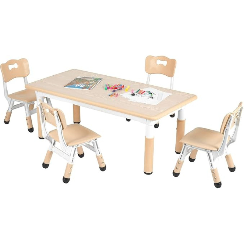 Clevich Children's Table with 4 Chairs, Table Chair Set, Height Adjustable, Children's Table Set for Children's Room, Plastic Children's Furniture, Children's Table and Chair Set for Boys Girls from 2