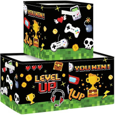 Clastyle Pack of 3 Video Game Children's Storage Box Gamepad Fabric Boys Girls Storage Basket with Handles Toy Storage Cube Organiser for Books Clothes, Pixel Art, 30 x 30 x 30 cm