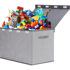 ELUCHANG Children's Room Storage Box with Lid, 81L Foldable Toy Box - Large Storage Chest for Toys, Clothes & Children's Room, Grey