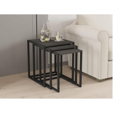 Stylish Nesting Table Set (3 Pieces) - Black & Anthracite, 100% Melamine Coated, Iron Legs, Large: 44 x 52 x 45 cm, Medium: 39 x 49 x 45 cm, Small: 34 x 46 x 45 cm, Modern Design for Home and Office