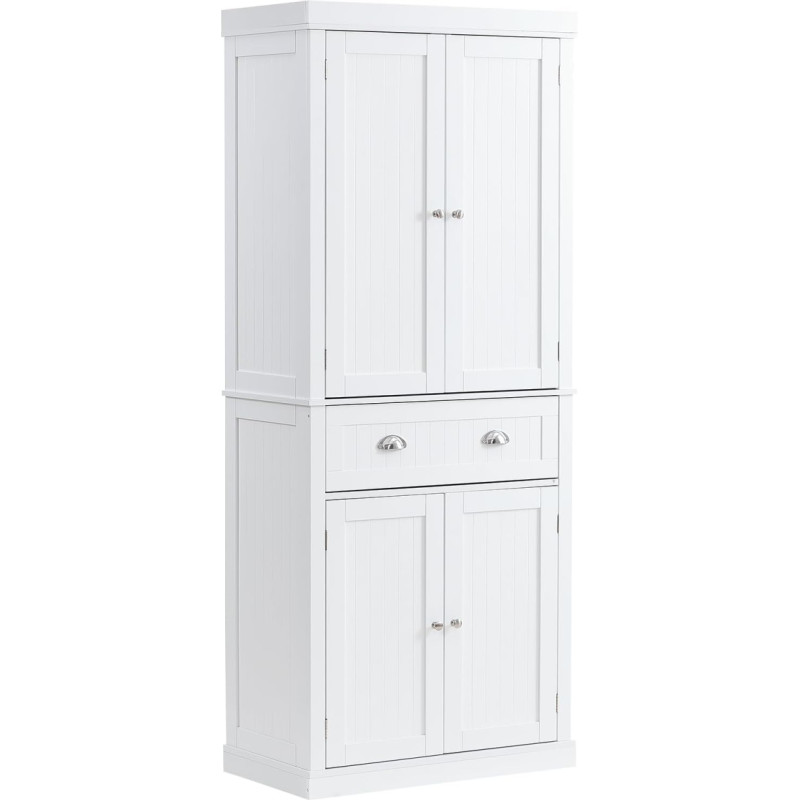 VEVOR 183 cm Kitchen Storage Cabinet, Utility Cabinets with Doors, Drawer & 3 Adjustable Shelves, Dining Buffet Pantry for Kitchen, Living Room, Dining Room, Laundry Room, White