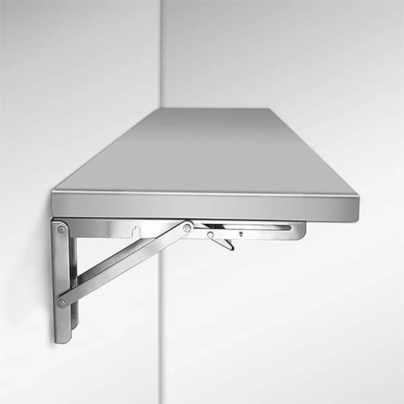 Folding Wall Table, Drop-Leaf Wall Folding Table, Robust Folding Table with 304 Stainless Steel, Thickened Folding Stand, 0.8 mm Thick Surface Made of Brushed Stainless Steel