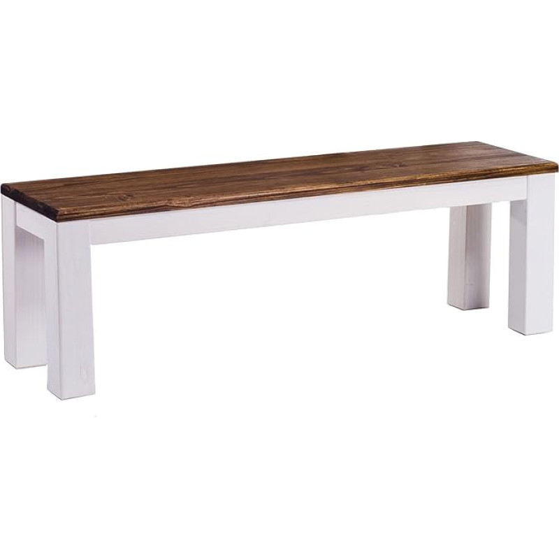 B.R.A.S.I.L.-Möbel Brasilmöbel Rio Classico Bench 130 cm Solid Pine Oak White Various Sizes and Colours Ideal for Dining Room and Kitchen