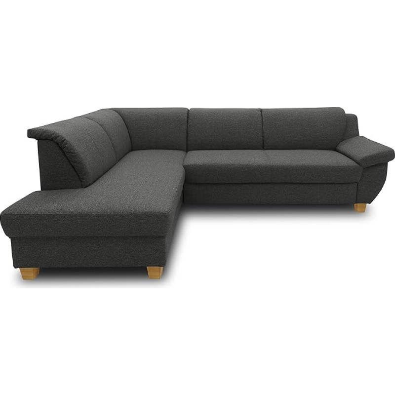 DOMO. collection Panama Corner Sofa, Classic Corner Sofa in L-Shape Left, Corner Sofa, Couch 254 x 186 x 80 cm (W x D x H), Anthracite
