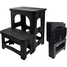 JNUYISW 2 Step Stool, Portable Folding Stool with Non-Slip Tread Surface, 150 kg Load Capacity, Foldable Step Stool for Children and Adults, 2 Step Stool for Kitchen, Home, Office, Outdoor