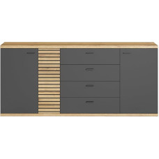 trendteam smart living - Norris Sideboard - Anthracite/Evoke Oak - Highboard with 4 Drawers and 3 Doors - (W x H x D) 186 x 85 x 42 cm - Soft-Close and Full Extension Function - Scratch-Resistant