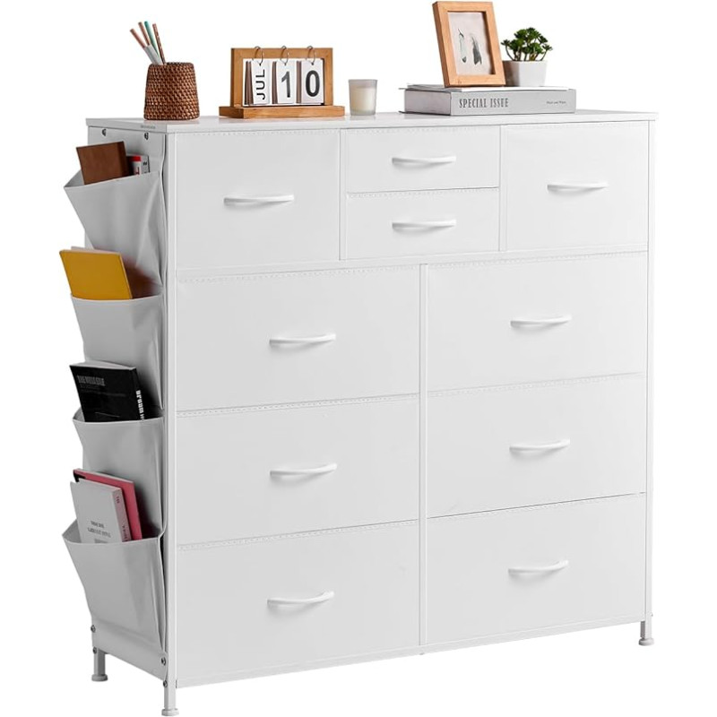 VEVOR Chest of Drawers with 10 Drawers, Fabric Chest of Drawers with Fabric Containers, Cabinet Drawers with Easy Pull Handle & Sturdy Steel Frame, Fabric Storage Tower for Bedroom, Hallway, Cupboard