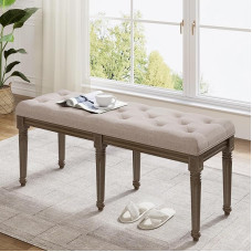 HAUSPROFI Vintage Bench, Tufted Bench, Padded Shoe Bench, Piano Bench for Living Room, Foyer, Hallway, Dining Room and Bedroom, Beige (122 x 43 x 47 cm)