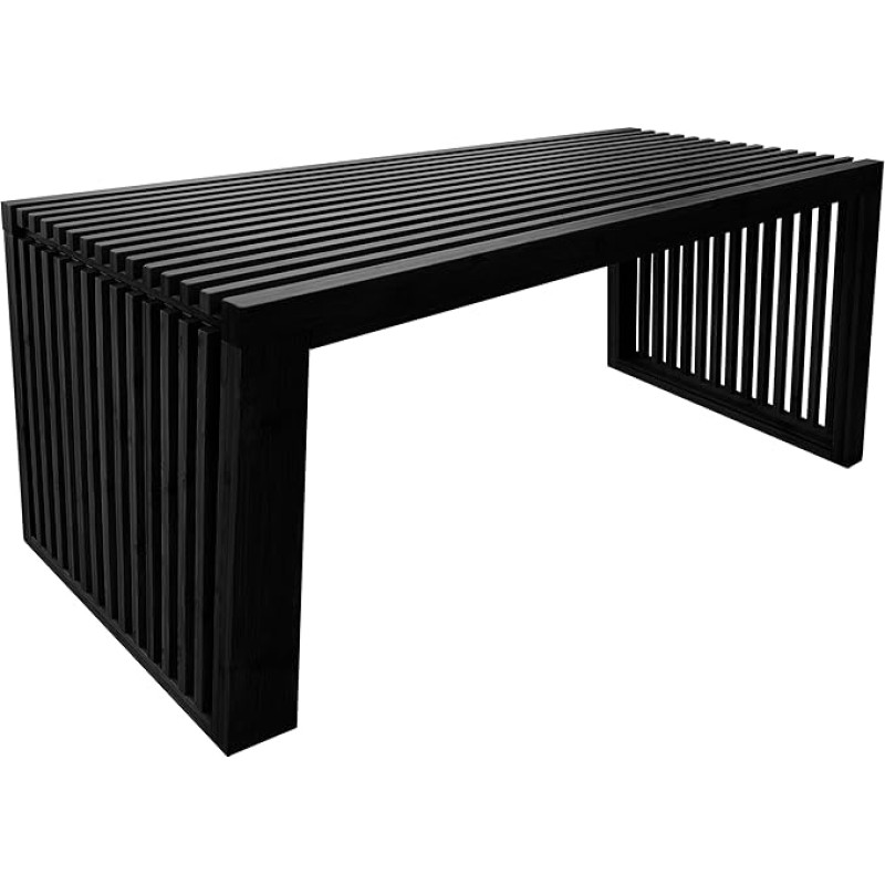 Berkvee Versatile Wooden Slatted Bench - Elegant Modern Design for Dining Room, Entryway, Bedroom - Indoor Use with Storage for Home, Kitchen, Bathroom and Beyond (Black) BWB241
