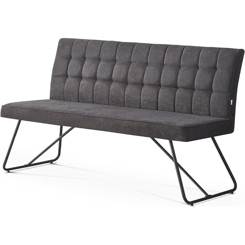 B&D home Lina Dining Room Bench 160 cm with Backrest Padded for Dining Room, Hallway, Wardrobe with Metal Frame, Industrial Modern Design, Anthracite, 11311-160-ANTR (160 cm)