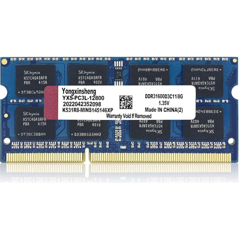 Yongxinsheng DDR3 / DDR3L 8GB Laptop RAM 1600MHz PC3-12800 / PC3L-12800 SODIMM Non-ECC Unbuffered 1.35V / 1.5V 2Rx8 Dual Rank 204 Pin CL11 8G PC Computer Memory Upgrade Module (Blue)