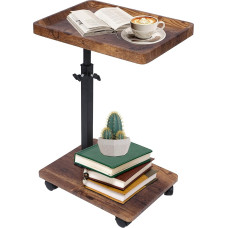 Side Table with Wheels, Side Table Height Adjustable (45-80 cm), Wooden Side Tables C Shape Have 360° Rotating Walnut Finish, Small Coffee Table for Living Room, Sofa, Couch (Vintage Brown)