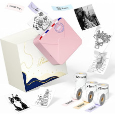 Phomemo M02S Portable Printer Set Wireless Bluetooth Thermal 300dpi HD Print with Rechargeable Battery, Suitable for Children's Journal Organisation Photos, Compatible with iOS & Android, Pink