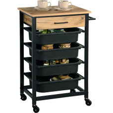 Kesper Kitchen Trolley with Drawer, 4 Plastic Containers, Material: Metal, Bamboo, Plastic (PP), Dimensions: 47 x 37 x 85 cm, Colour: Sonoma Oak Decoration, Black, 25532 13