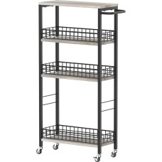 NORCEESAN Narrow Rolling Cart 4 Tiers, Narrow Kitchen Trolley on Wheels, Serving Trolley, Niche Shelf on Wheels with Wooden Table Top for Office, Small Spaces, Kitchen, Living Room, Study, Grey
