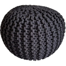 kreatives Wohnen KRW005535-000000-0000AT 45 cm Seat Pouf Chunky Knit Look Knitted Floor Cushion Height 30 cm Black Anthracite Knitted Stool Extra Wide