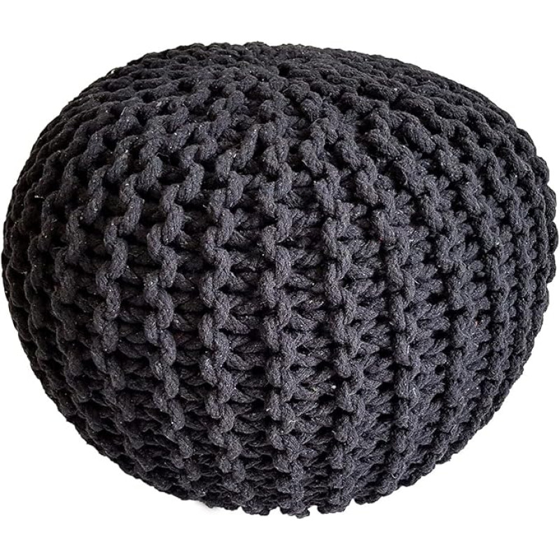 kreatives Wohnen KRW005535-000000-0000AT 45 cm Seat Pouf Chunky Knit Look Knitted Floor Cushion Height 30 cm Black Anthracite Knitted Stool Extra Wide