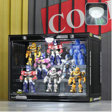 Naconmlet Acrylic Display Case with LED, Transparent Action Figures Display Case, Clear Display Case Box for Presenting Miniature Models, Collectibles (Black, 11.8 x 6.7 x 9 inches)