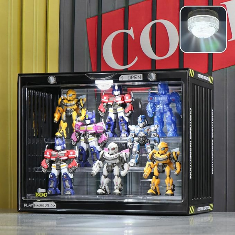 Naconmlet Acrylic Display Case with LED, Transparent Action Figures Display Case, Clear Display Case Box for Presenting Miniature Models, Collectibles (Black, 11.8 x 6.7 x 9 inches)