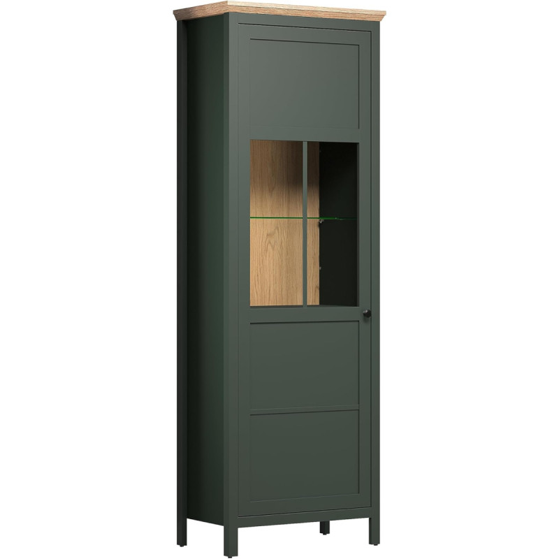 trendteam smart living - Stanton - Display Cabinet - Fir Green / Evoke Oak - Living Room Cabinet with 5 Compartments - (W x H x D) 69 x 198 x 39 cm - Country House Style
