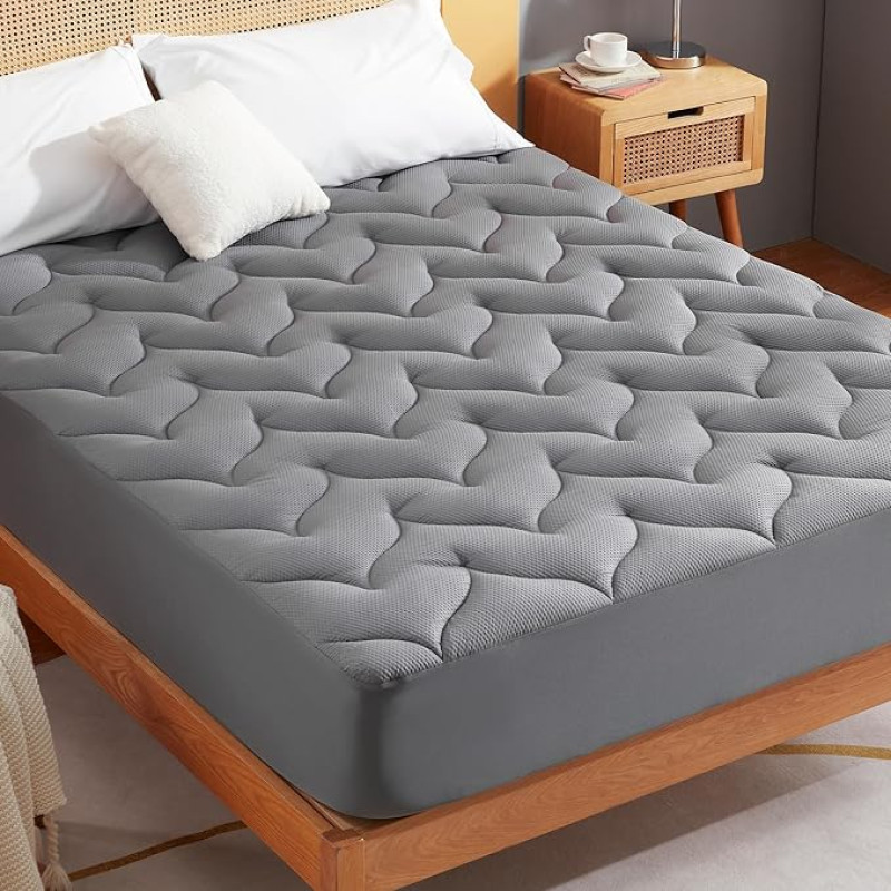 Sonive Mattress Protector 90 x 200 cm, Quilted Mattress Protector with 30 cm Deep Pocket, Breathable Duvet, Grey