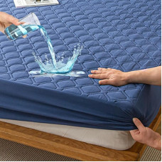 HIGHDI Mattress Protector Waterproof 140 x 200 cm, Blue Quilted Topper Mattress Topper, Washable, Breathable Mattress Cover (Stretchable to 27 cm)
