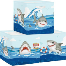 Clastyle Pack of 3 Sea Creatures Children's Storage Box Fabric for Kallax Foldable Storage Basket Small Boys Girls Cupboard Organiser Wardrobe for Shelf, Shark, 30 x 30 x 30 cm