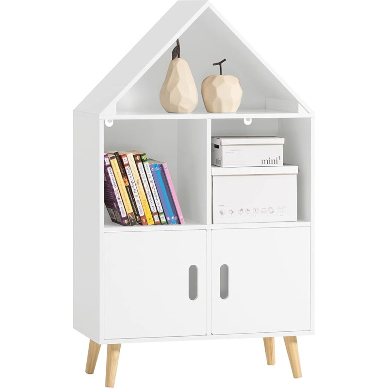 SoBuy KMB58-W Children's Shelving Unit with House Design, Bookcase for Children, Storage Shelf, Toy Shelf, Children's Room Furniture, White, Width Approx. 60 x 103 x 30 cm
