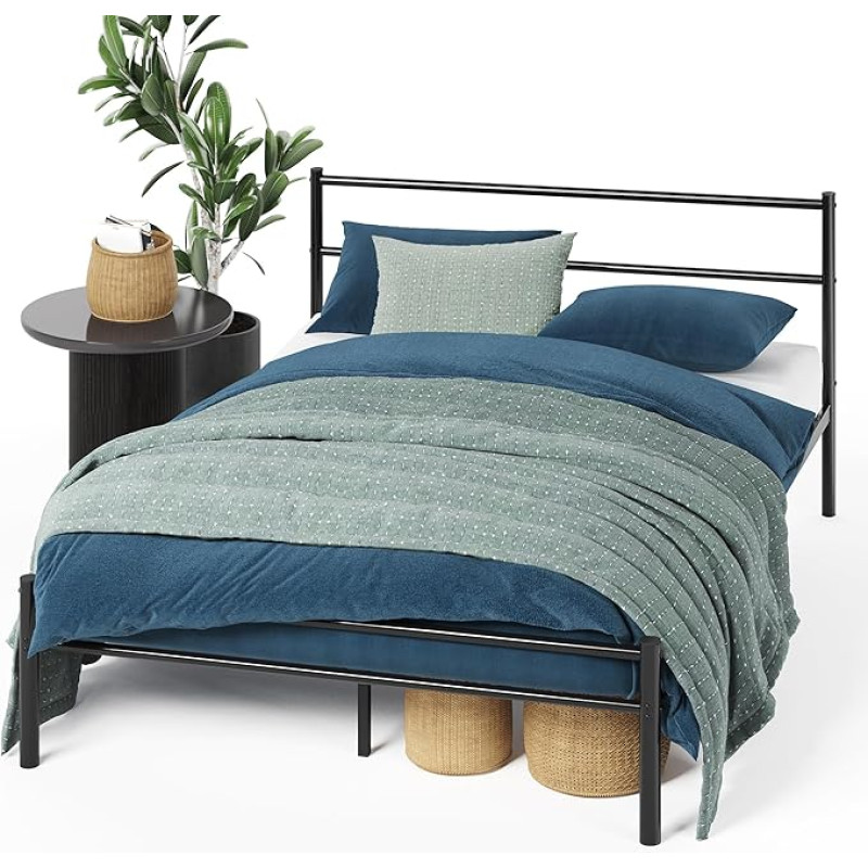 Zinus Geraldine Bed 140 x 200 cm - Height 30 cm - Metal Platform Bed Frame with Headboard and Footboard - Black