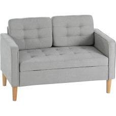 HOMCOM 2-Seater Sofa, Couch with Storage Space, Wooden Legs, Padded Sofa with Velvet Look for Living Room, Bedroom, 117 x 62 x 78 cm, Light Grey