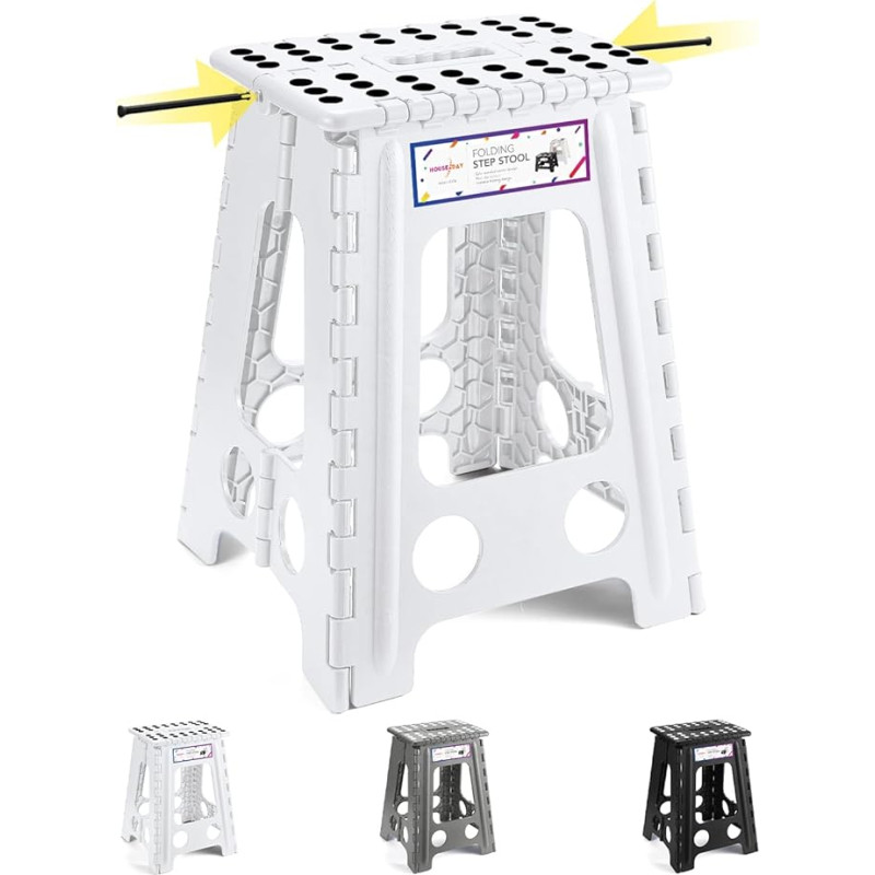 HOUSE DAY 43 cm Folding Step Stool - White Foldable Stool Step Stool Portable Folding Stool Foldable Step Folding Stool Bathroom Stool Folding Chair Footstool up to 136 kg for Adults