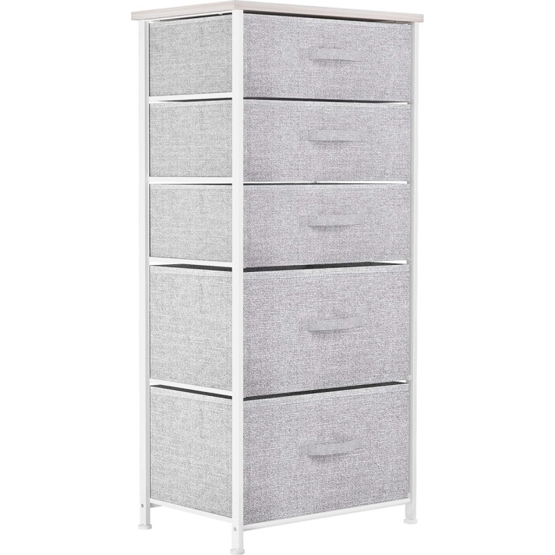 YITAHOME Narrow Chest of Drawers with 5 Drawers Made of Fabric, Storage Chest of Drawers Modern Style for Bedroom, Living Room, Hallway, Light Grey Storage Cabinet